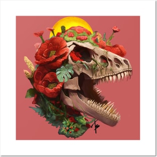 t-rex jurassic floral Posters and Art